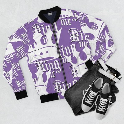 Unisex Bomber Jacket KING ME Lavander Custom VVE Design, Streetwear