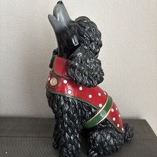 Black Poodle Figurine Red Polka Dot Vest Christmas Decor 