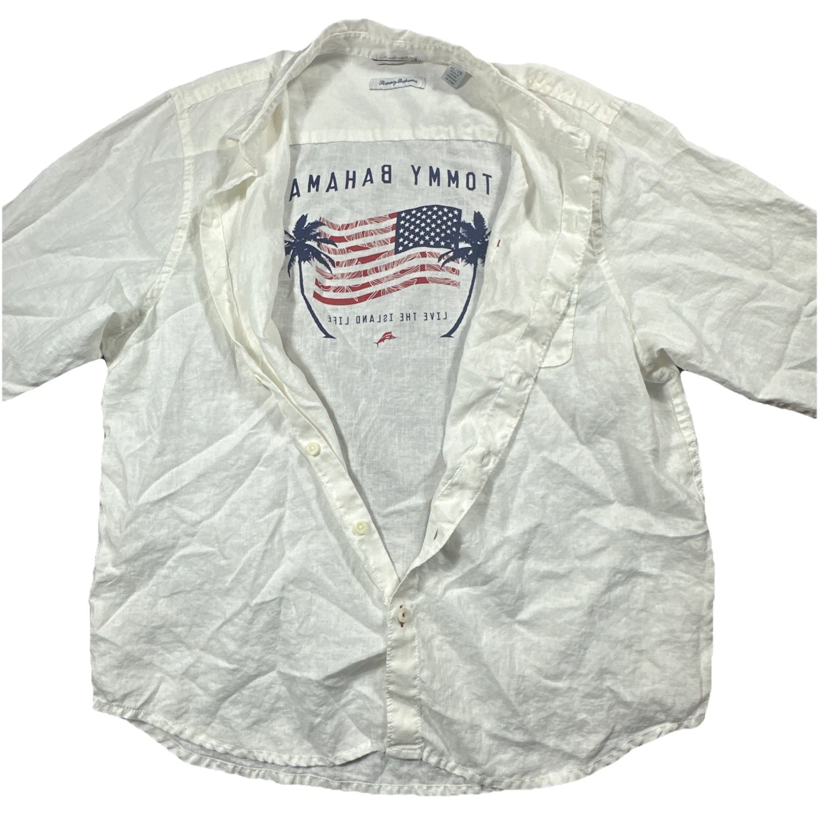 Tommy Bahama Americana Palms Panelback Shirt LS White Linen XL/TG