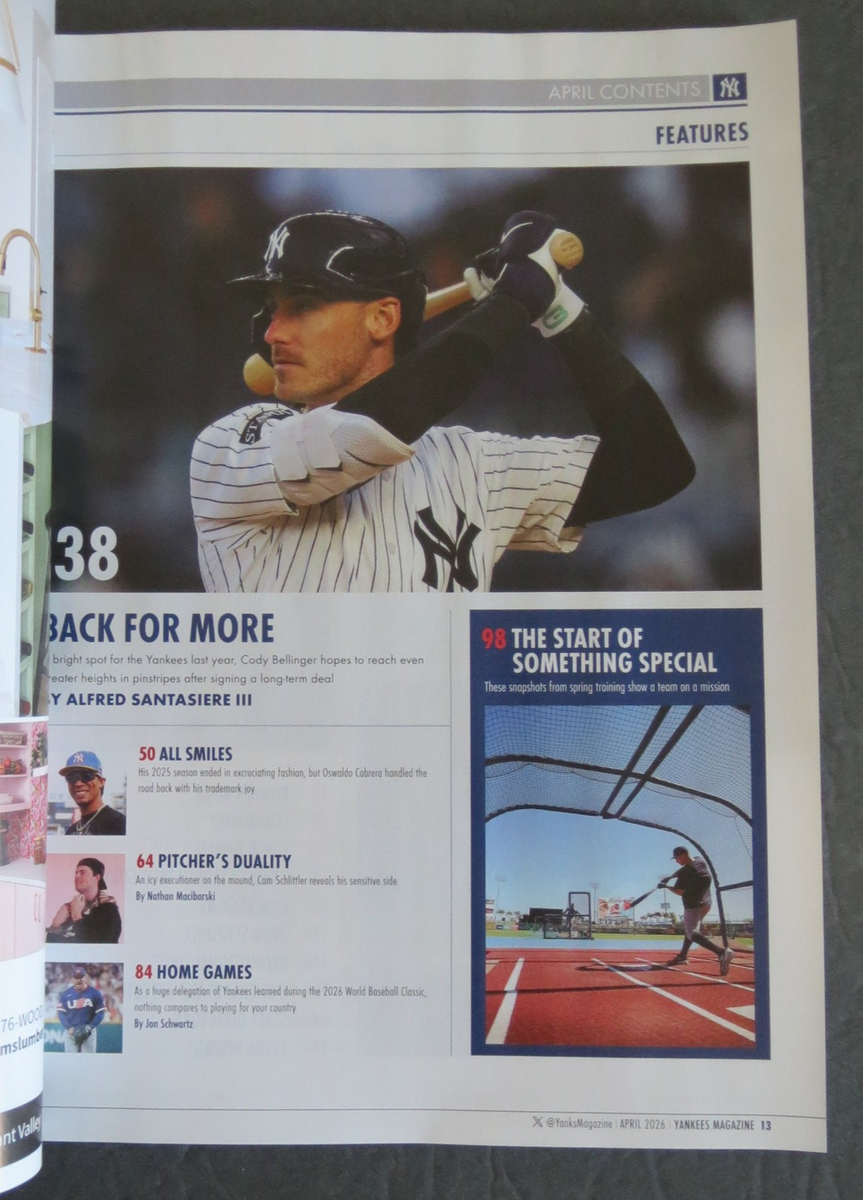 New York Yankees Magazine April 2026 Cody Bellinger, Aaron Judge