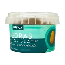 Mitica Piedras De Chocolate Almonds, Case of Twelve 5.64 Oz Mini-Tubs