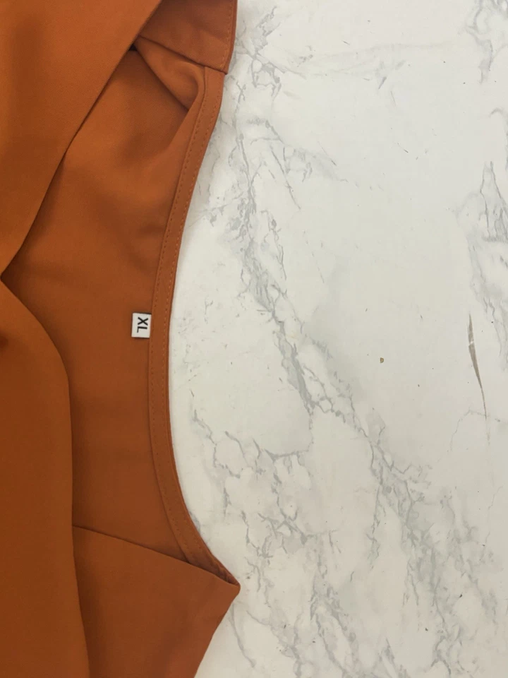 Vestido Midi Campesino Naranja Manga Larga Talla XL Fluido Boho Pullover Cuello en V Foto 4 de 4