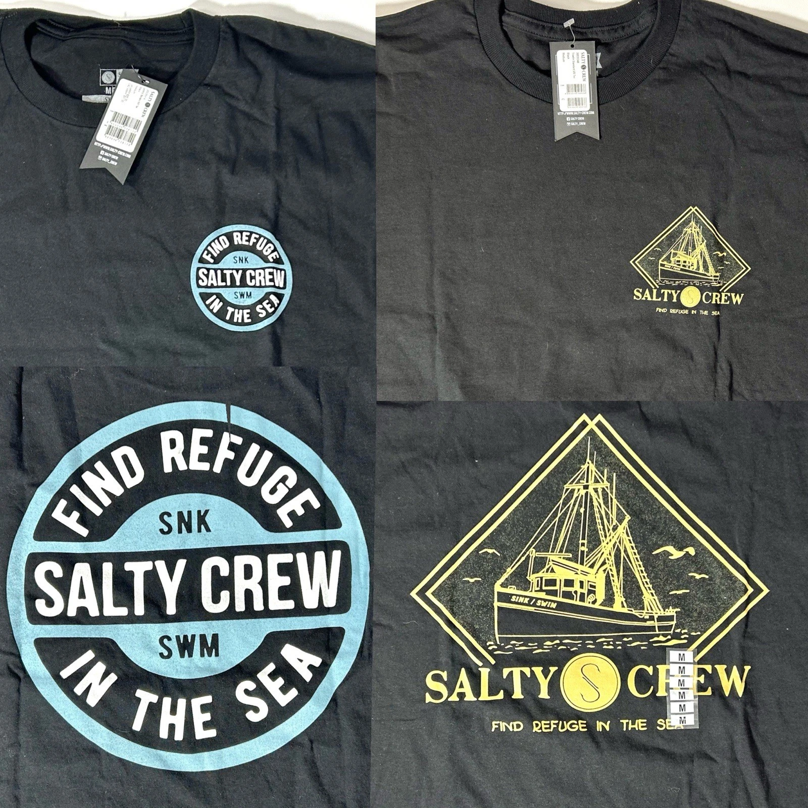 2 Salty Crew Surf Standsrd Medium Black Beach Fishing Shirts NWT