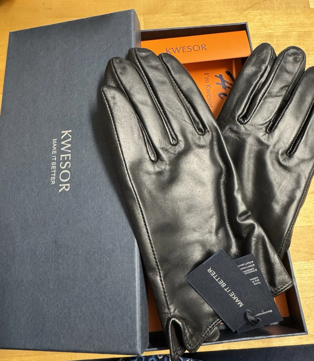 KWESOR Make It Better Black Leather Gloves Executive Standard S Lined QB/T1584