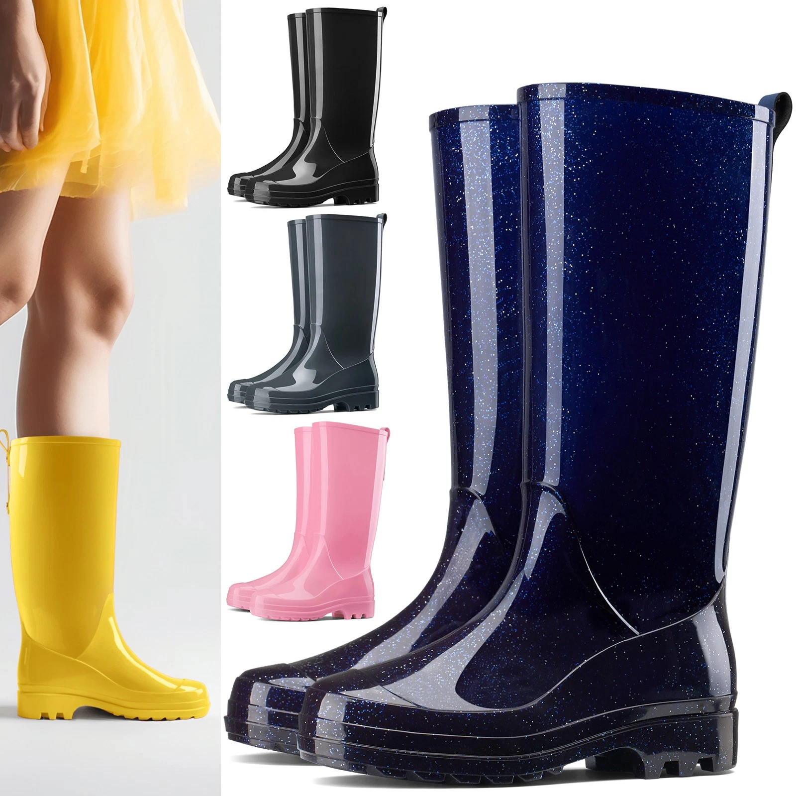HISEA Women's Knee High Rain Boots Waterproof Wellies Non-Slip Garden Work Boots