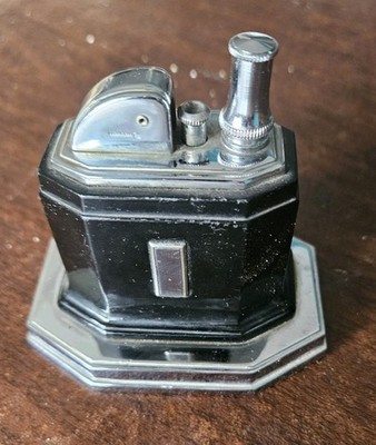 Vintage Ronson 1940s Art Deco Touch Tip Octette Black & Chrome Cigarette Lighter