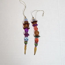 Set of 2 RAINBOW DROP Beaded Faceted Drop Christmas Ornaments Colorful Decor 