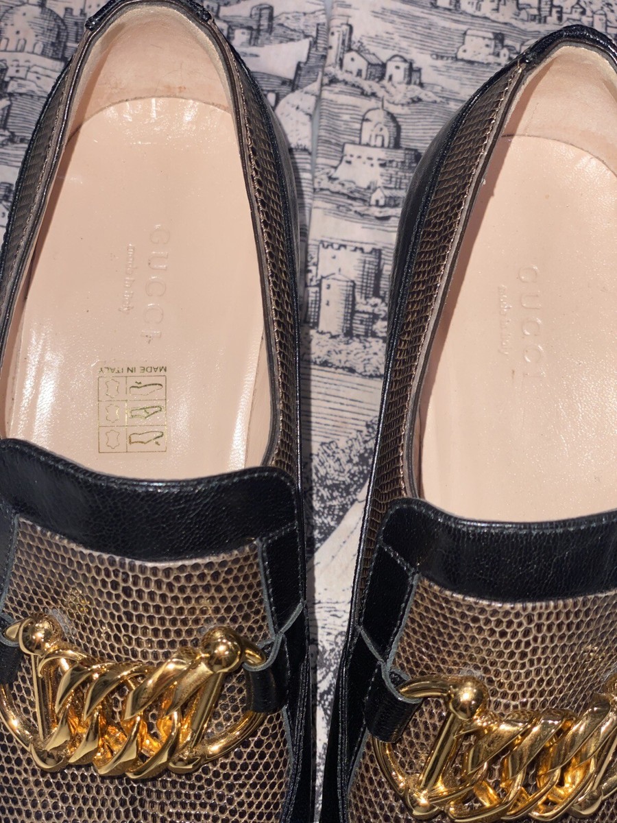 ローファー・オックスフォード Ebal Horsebit Lizard-Embossed Leather Chain Loafers Gucci Ebal Horsebit Lizard-Embossed Leather Chain Loafers