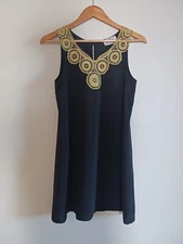 Vava by joy han Dress Gold Lace Embellished Black Mini LBD Beach Resort Small