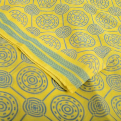 Sanskriti Vintage Sarees Lemon/Blue Pure Georgette Printed Sari
