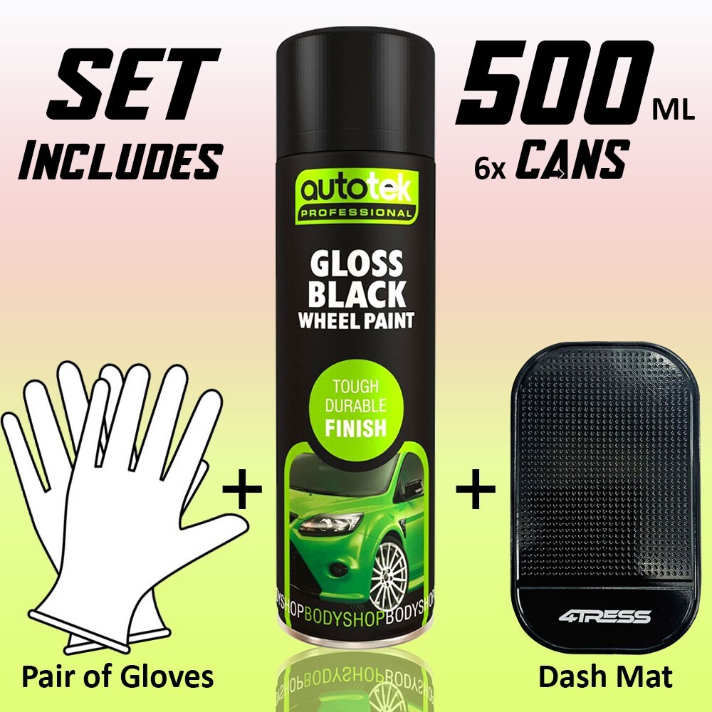 6 Pack Autotek Gloss Black Alloy Wheel Spray Paint Aerosol 500ml UK Cans+G+Mat eBay