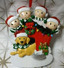 Family Of Four And Dog Personalized Christmas Tree Ornament