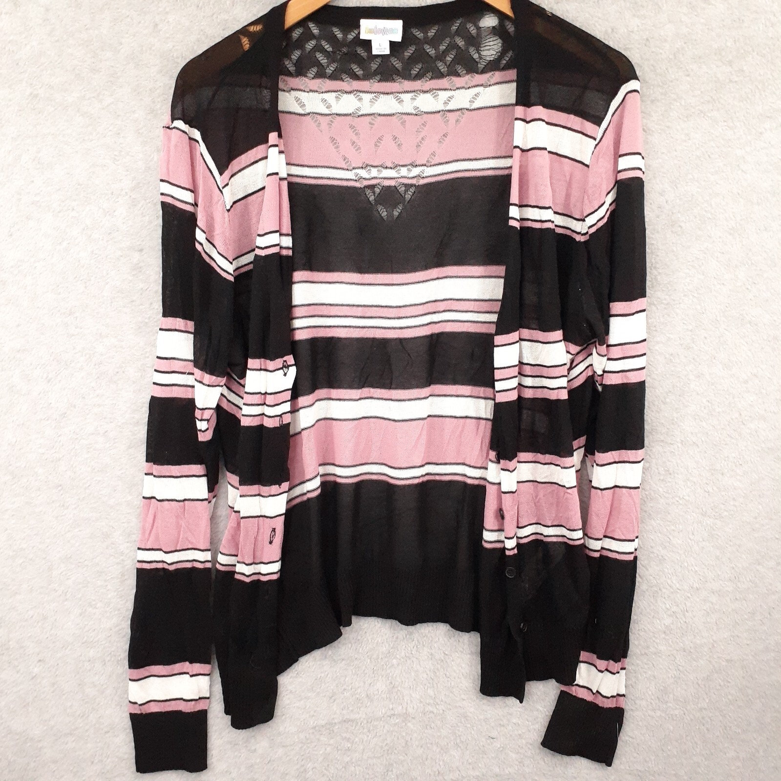 Black Striped Sweater Cardigan Sz 