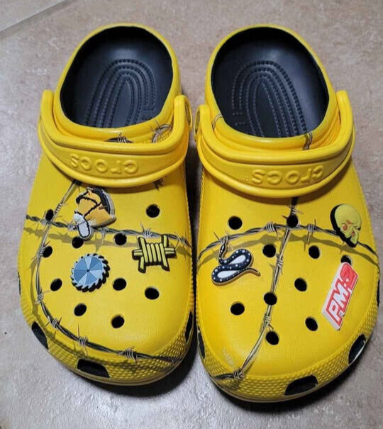 2018 Post Malone Barbed Wire Crocs Yellow Sz 7 Men ~ 9 Women X w