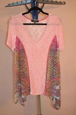 POEME BY CITRON XL PINK, WHITE AND LEOPARD  SHORT SLEEVE TOP 