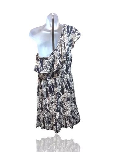 Abito monospalla Crown & Ivy donna M blu navy/bianco stampa giraffa con volant. NS-9 - Foto 4 di 7
