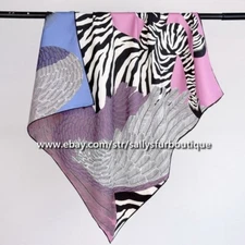 Sallys 18 Momme Twill Silk Wrap Scarf Zebra Feather Print Double Face Shawl 35"
