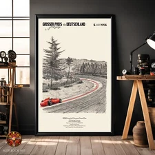 Juan Manuel Fangio Art Print German GP Nurburgring Vintage Poster F1 Fans Gift