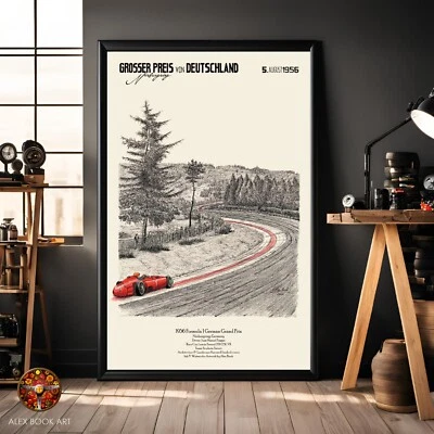 Juan Manuel Fangio Art Print German GP Nurburgring Vintage Poster F1 Fans Gift