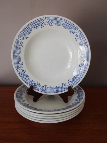 6 Assiettes Creuses  22,7 cm de Gien modèle Jargeau décor bleu