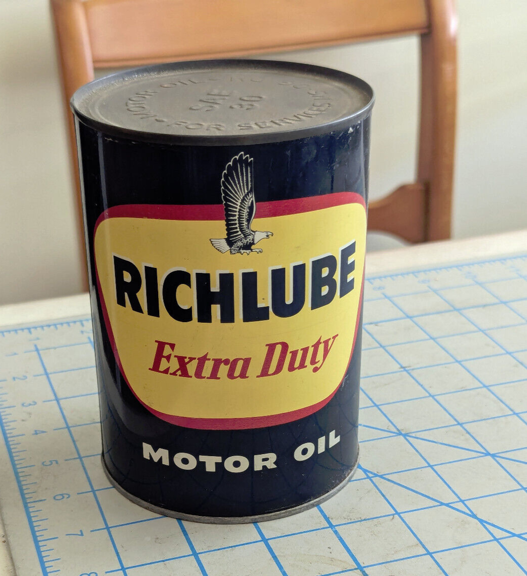 NEAR MINT 1950s era RICHFIELD RICHLUBE EXTRA DUTY MOTOR OIL Old 1 qt