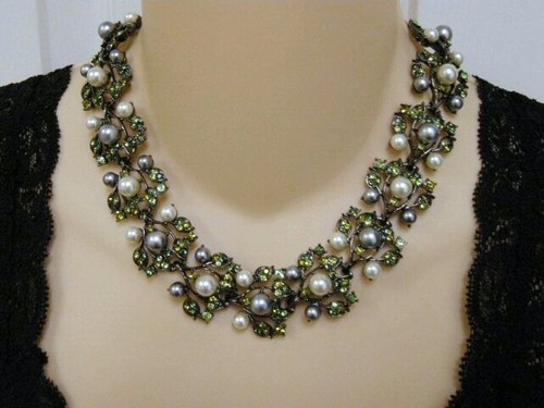 Kenneth Jay Lane KJL Multi Pearl Garland Emerald Necklace Bracelet Earrings Set - Picture 5 of 12