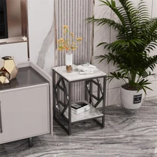 Real Marble Coffee Table Living Room End Side Table Bedside Furniture Black Legs