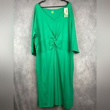 Lands end womens 3/4 sleeve Midi dress  pockets stretch cotton size 3X