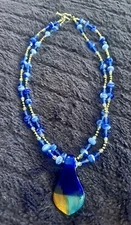 Double Layer W/  .925 Heart Clasp & Swirl Bead Glass Pendant Necklace :)