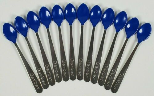 GERBER Lot of 12 baby spoons soft tip bite Made In USA Stainless Blue Infant new