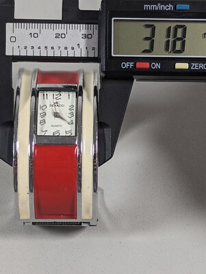 Denacci White Dial Red White Silver Tone Open Cuff Hinge  display picture 3