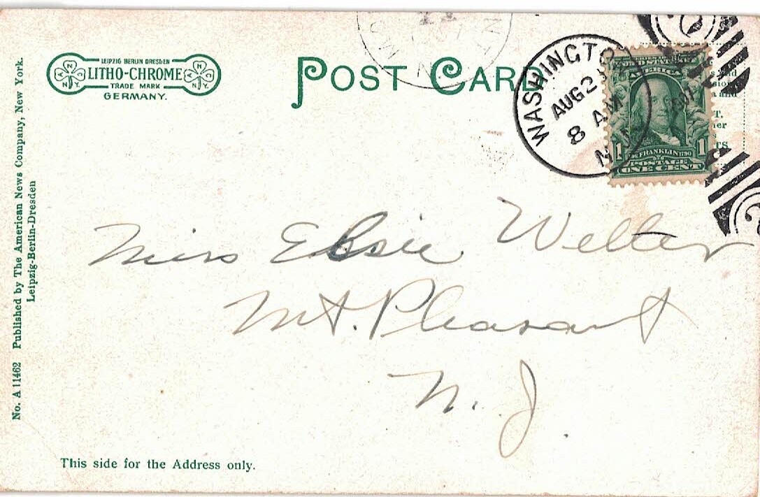 C.1907 D.L.&W. Railroad Train Station Horse Carriage Washington NJ Vintage Card