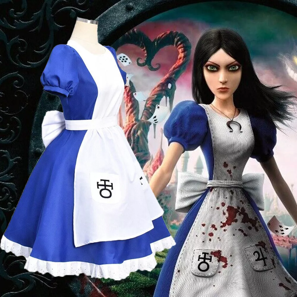 Game Alice Madness Returns Cosplay Costume Halloween Maid Dresses Apron  Dress