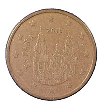 WORLD COIN SALE-2015  SPAIN 5 EURO CENT--COPPER PLATED STEEL COMP.  COIN-KM#1146