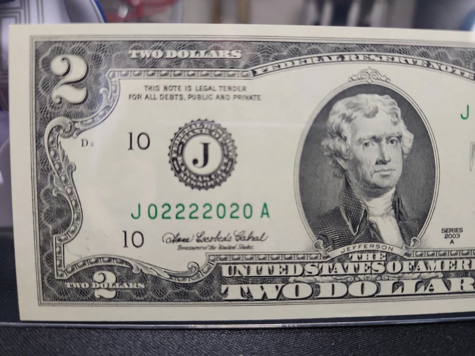 2003A $2 Fancy Binary Serial Number J02222020A PCGS 64 PPQ Feb 22 Birthday Note! - Image 3 of 4