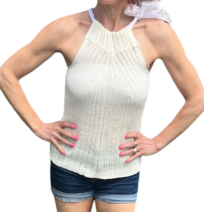 SITA MURT ANTHROPOLOGIE BEIGE ECRU COTTON KNIT SLEEVELESS SWEATER HALTER TOP 44 - Image 4 of 4