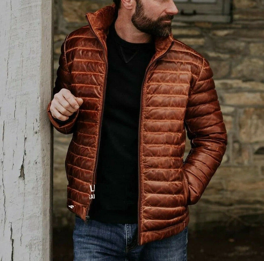 Men's Antique Brown Leather Jacket Puffer Fully Quilted Real Lambskin Jacket-059
Opens in a new wind
