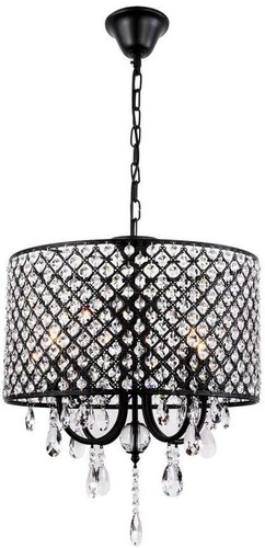 4 LIGHT ROUND DRUM CHANDELIER BLACK ROUND CRYSTAL LIGHT SR-88136-4 NEW OPEN BOX - Picture 5 of 6