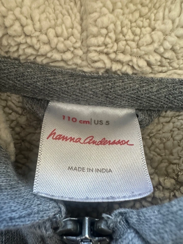 Sudadera con Capucha Hanna Andersson Niños Talla 110/5 Sherpa Forrada con Cremallera Gris Azul Foto 3 de 4