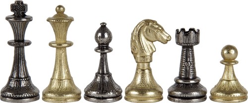 Schachmeisterschaft Staunton Stil Metall Schachfiguren Kunstleder Brett/Etui - Bild 5 von 5