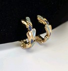 Lydia Mallorca 80s Gold Plated Blue Enamel Droplets Half Hoop 1" ClipOn Earrings