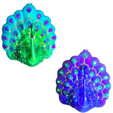 Set 2 Glass Peacock Christmas Ornament Kurt Adler Purple Blue Green Glitter 4 In