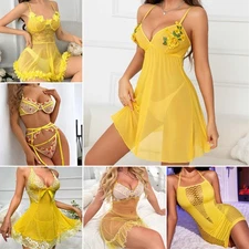 Women's Sexy-Lingerie Babydoll Sleepwear Underwear Lace Dress G-string Nightwear