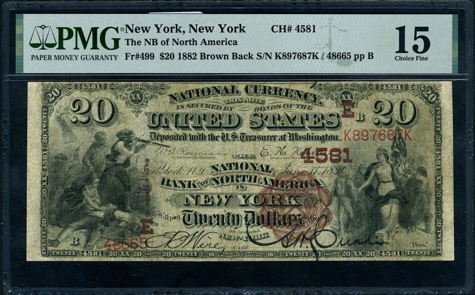 New Yok NY $20 1882 BB New York - National Bank Note CH #4581 NB PMG Choice F15 - Image 2 of 3