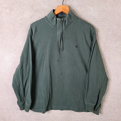 Timberland Sweater Mens XXL Green Quarter 1/4 Zip Pullover Regular Fit Cotton