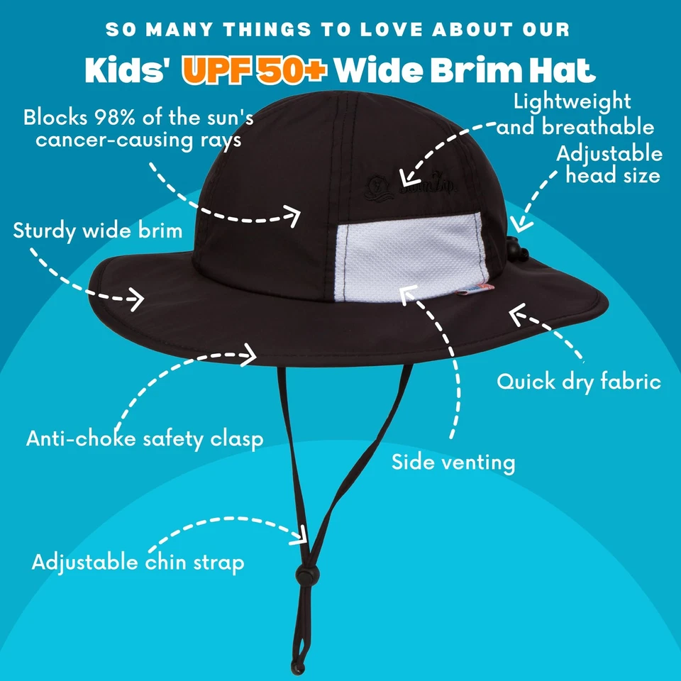 Wide Brim Sun Hat | UPF 50+ Protection for Baby Toddler and Kids Black - Image 3 of 4