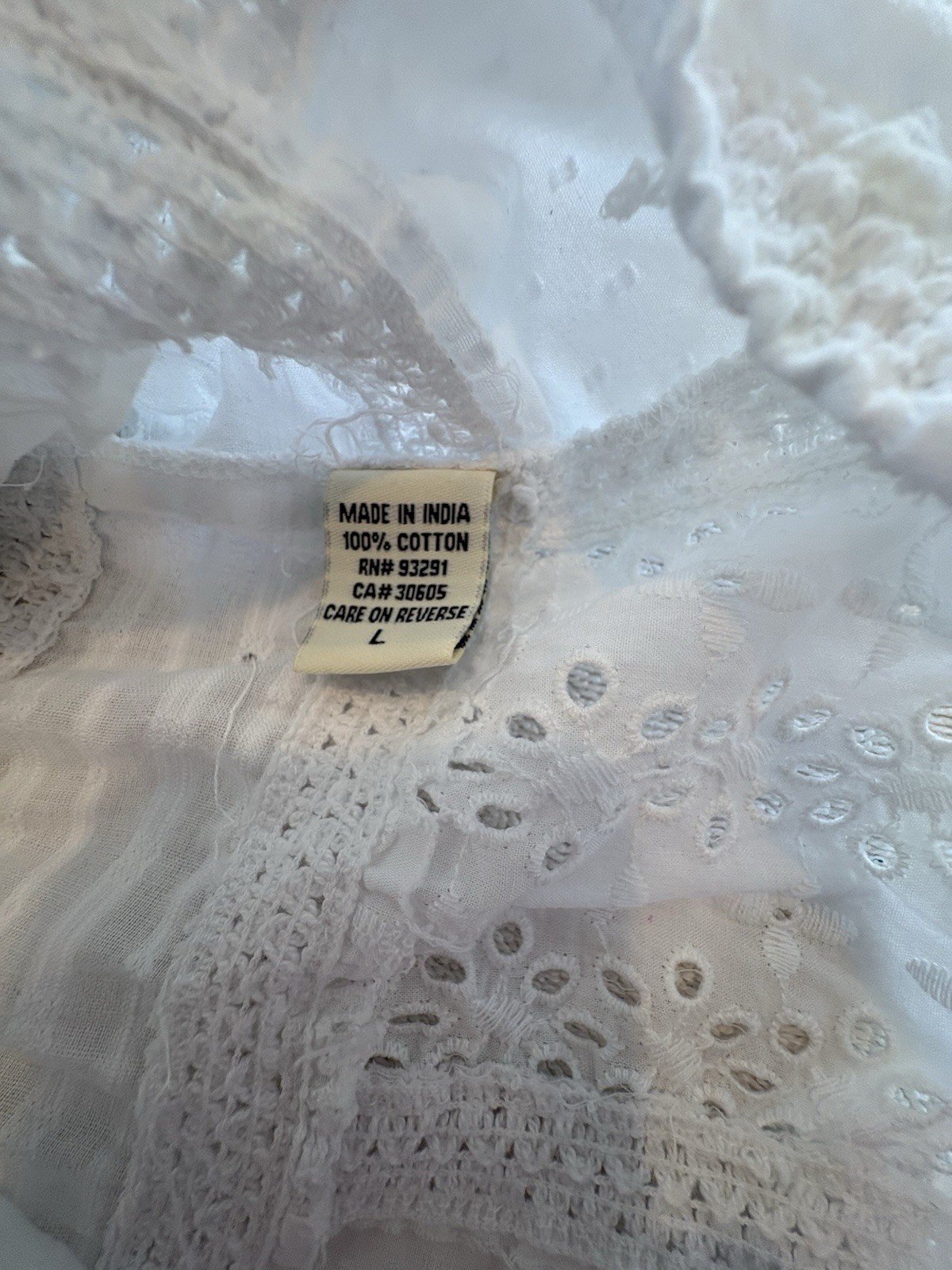 Dylan White Cotton Patchwork Lace Blouse Crochet … - image 5