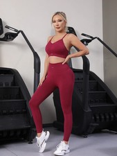 2 Piece Womens Seamless Yoga Set Sports Bra High Waist Leggings Gym Outfit UK