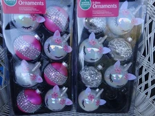 Winter Wonder Lane Unicorn Silver Pink White Glass Christmas Ornaments 15 Count
