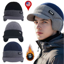 Winter Brim Hat w/ Ear Flaps Elastic Warm Beanie Ear Protection Knitted Cap Gift